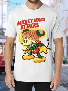 Mickey Mars Attacks Graphic Tee - White with Yellow, Red & Green